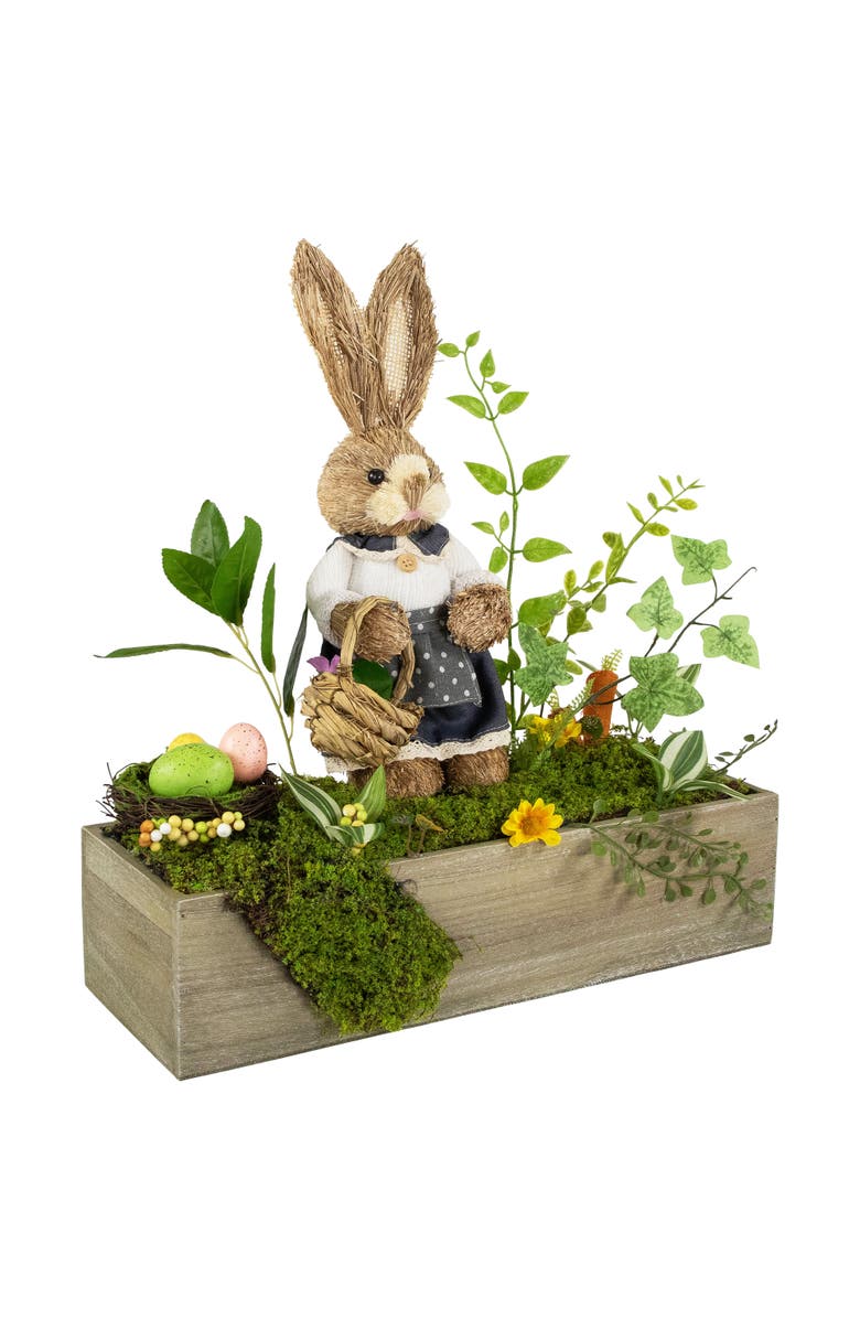 Northlight Boxed Garden Arrangement with Bunny Easter Decoration - 17.25", Alternate, color, Brown