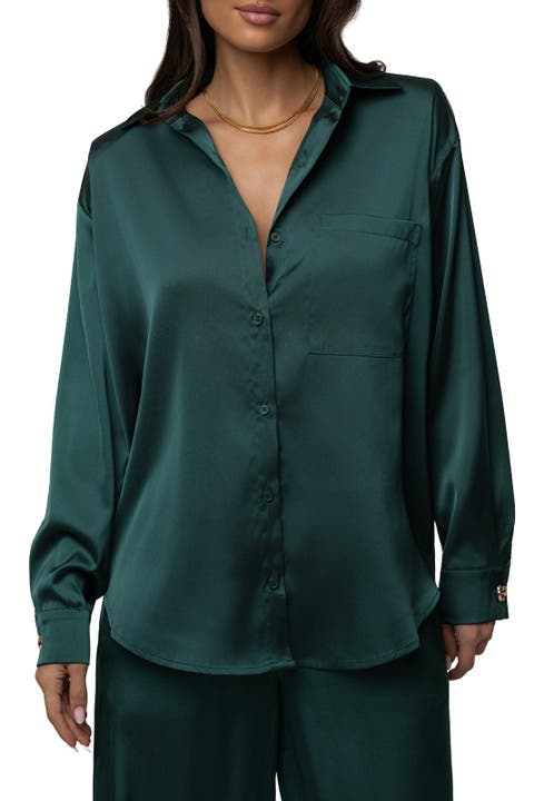 Island Ease Collared Satin Top