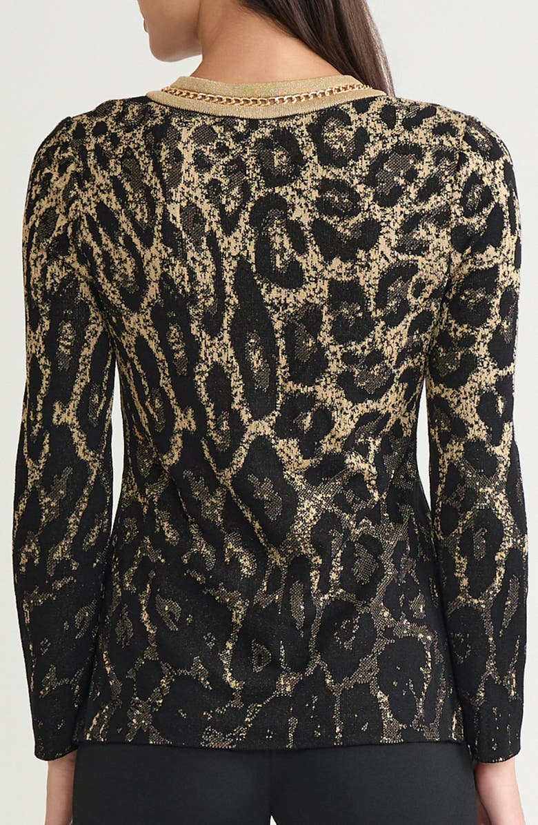 Ming Wang Metallic Leopard Jacquard Tunic, Alternate, color, Black/ Gold