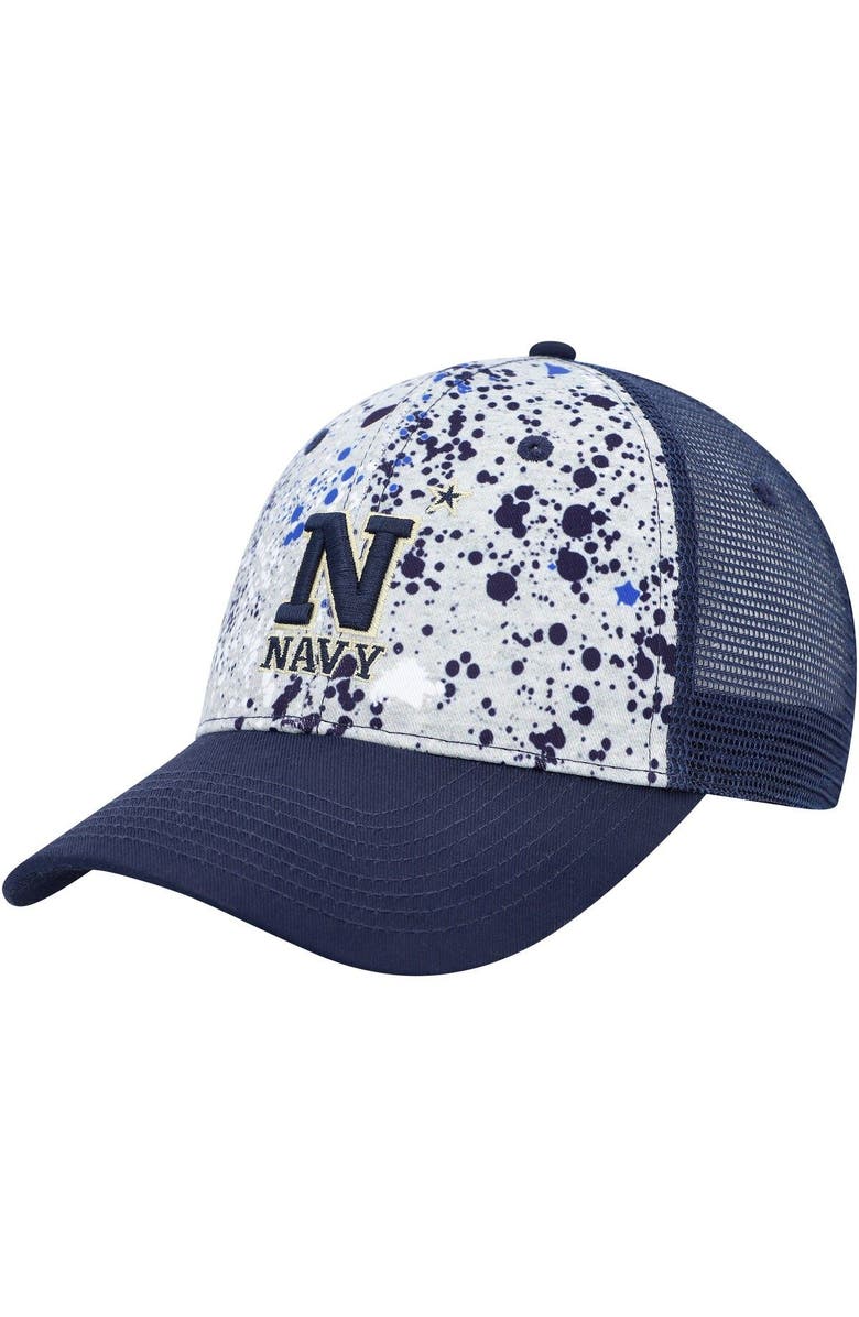 COLOSSEUM Men's Colosseum  Gray/Navy Navy Midshipmen Love Fern Trucker Snapback Hat, Main, color, 