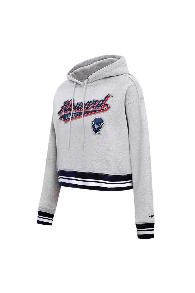 Women's Pro Standard Heather Gray Howard Bison Script Tail Fleece Cropped Pullover Hoodie, Alternate, color, Heather Gray