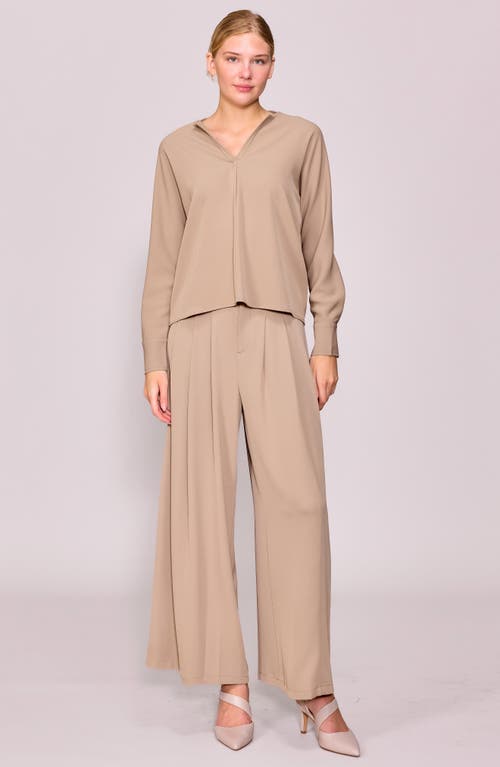 Melloday Crepe Split Front Top In Brown