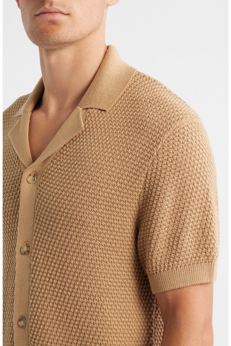 Iconico Texture Knit Camp Shirt, Alternate, color, MEDIUM BEIGE
