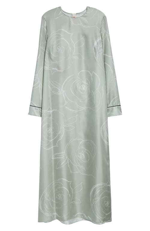 Marni Drawn Floral Long Sleeve Silk Dress In Auv19 Linden
