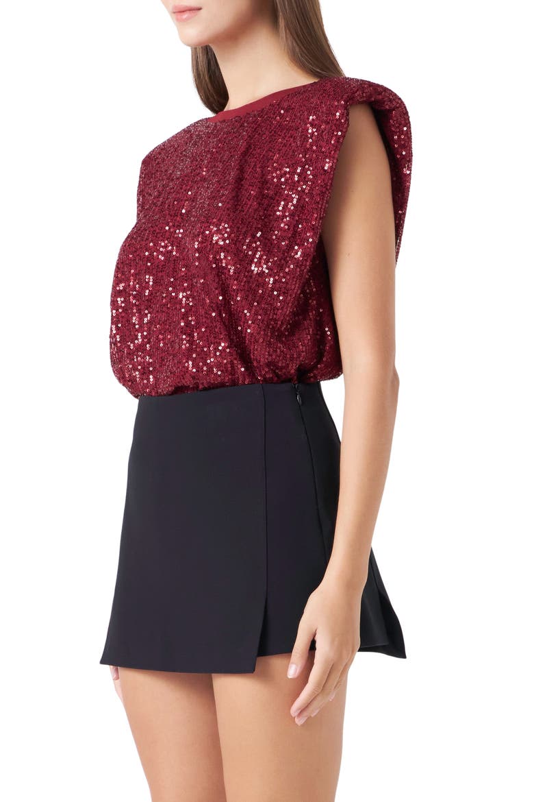 Sequin Shoulder Pad Top, Alternate, color, BORDEAUX