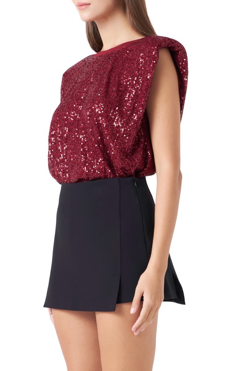 Endless Rose Sequin Shoulder Pad Top, Alternate, color, Bordeaux