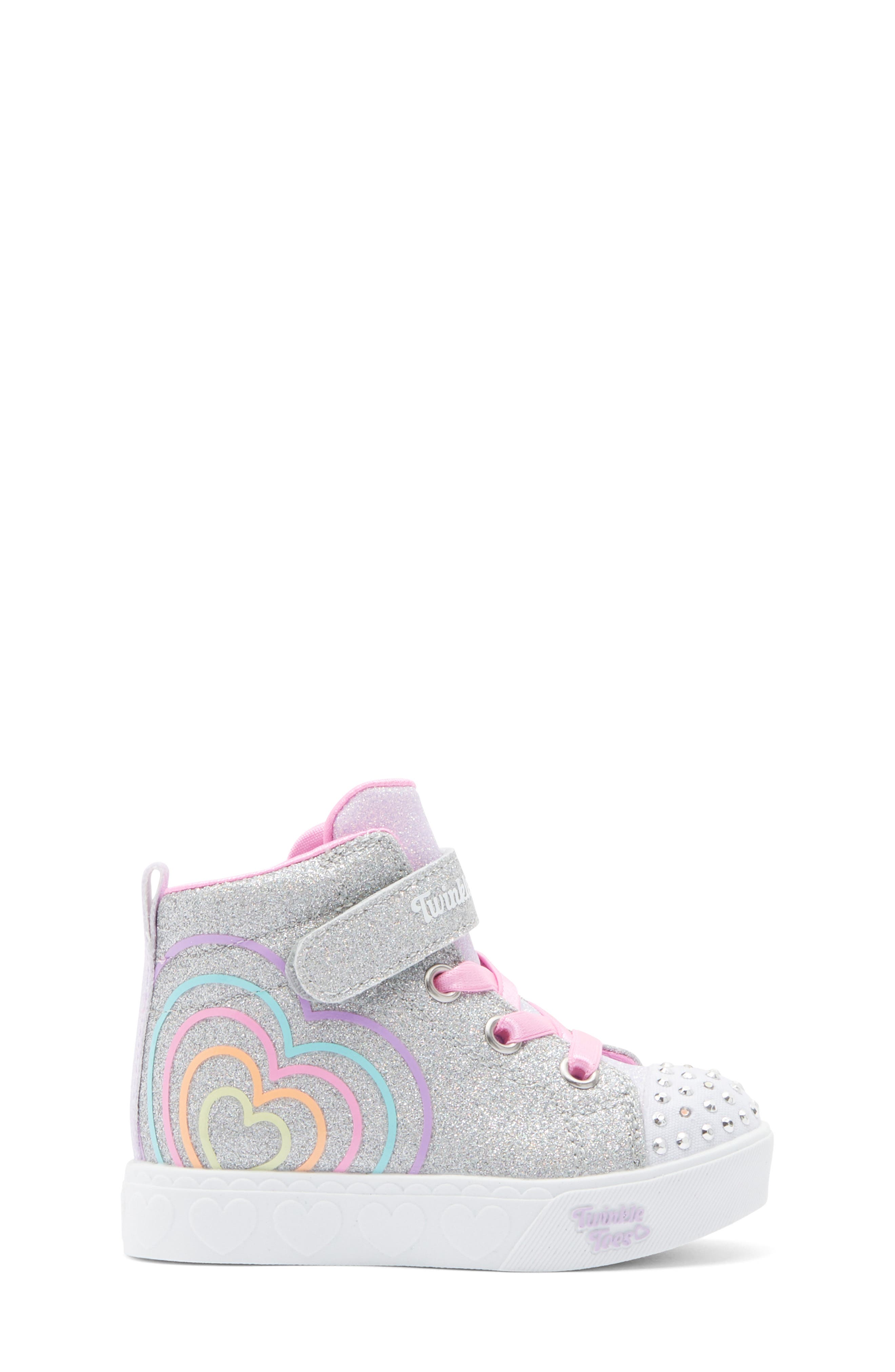 SKECHERS Kids' Twinkle Toes Heart Steps High Top Sneaker, Alternate, color, Silver Multi