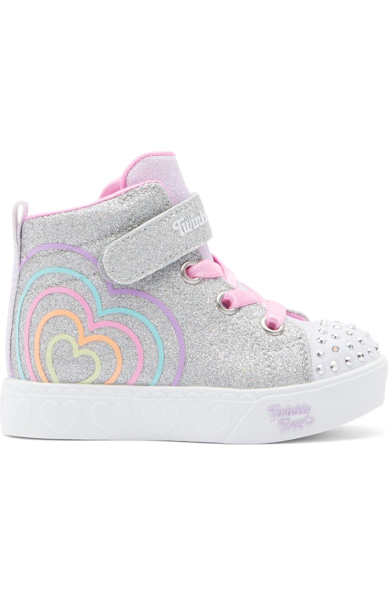 SKECHERS Kids' Twinkle Toes Heart Steps High Top Sneaker, Alternate, color, Silver Multi