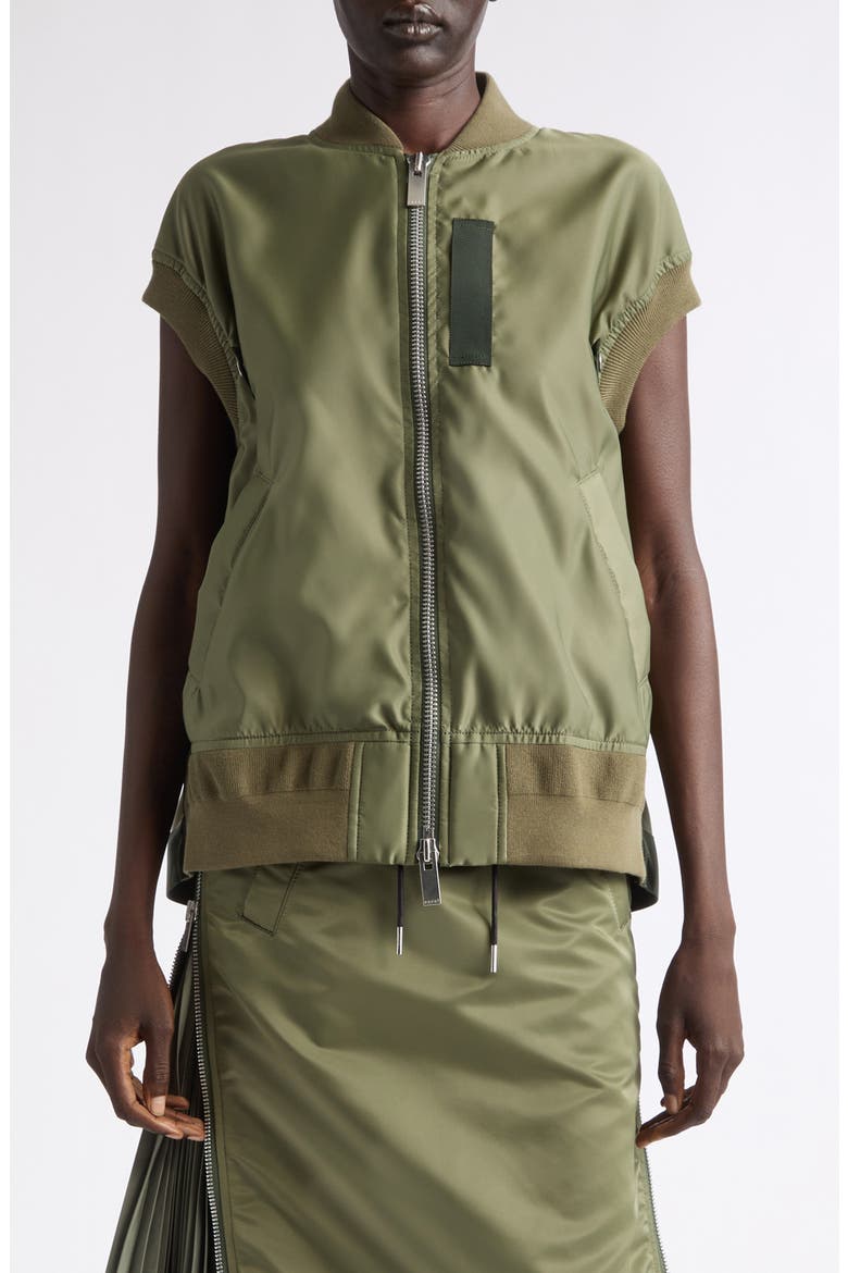 Nylon Twill Bomber Vest, Main, color, KHAKI