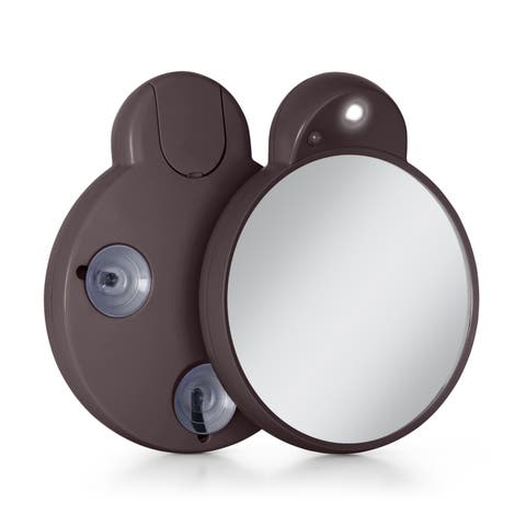 Lighted Compact Mirror with 10X Magnification & Retractable Suction Cups