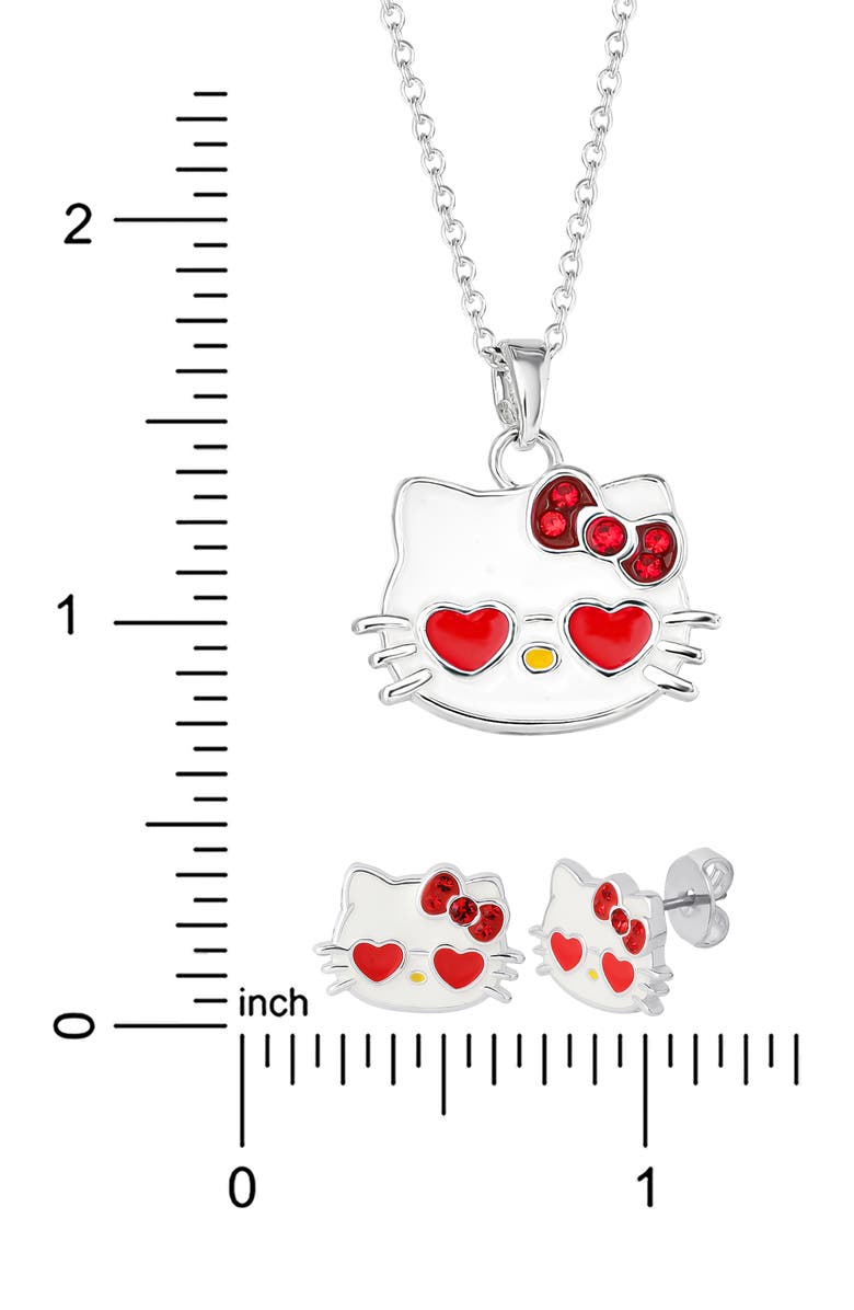 Jacmel Hello Kitty<sup>®</sup> Cubic Zirconia & Enamel Pendant Necklace & Stud Earrings Set, Alternate, color, Red And Silver