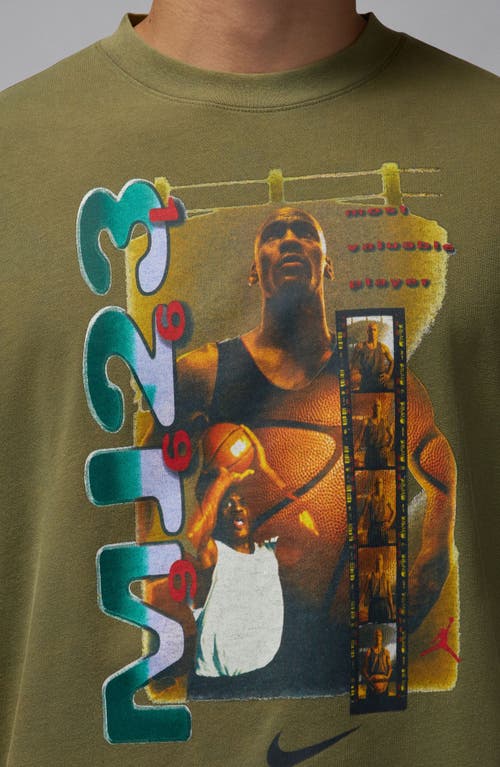 Shop Jordan Retro Cotton Graphic T-shirt In Medium Olive/black