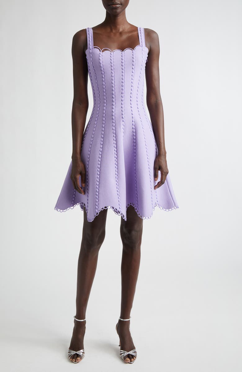 Oscar de la Renta Bobble Stitch Knit Fit & Flare Dress, Main, color, Pansy
