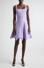 Oscar de la Renta Bobble Stitch Knit Fit & Flare Dress