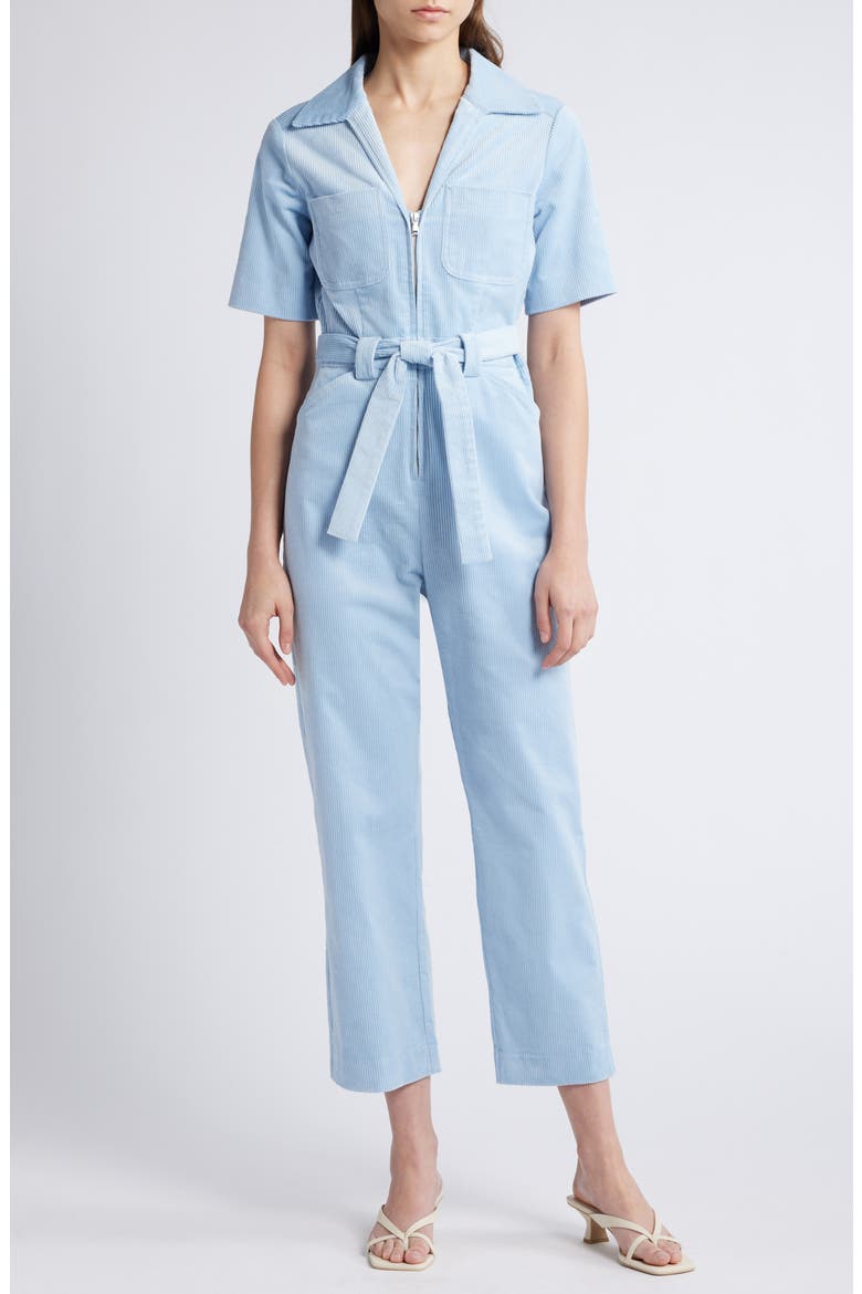 Zip Front Corduroy Jumpsuit, Main, color, LIGHT BLUE