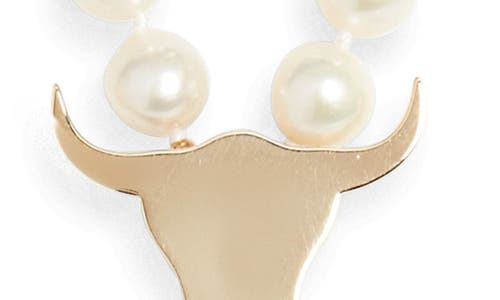Established Genuine Cultured Pearl Steer Head Bolo Necklace In White
