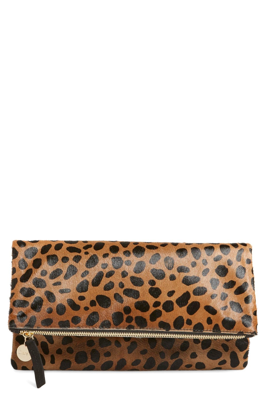 Genuine Calf Hair Foldover Clutch, Main, color, LEOPARD
