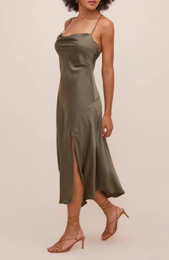 Gaia Cowl Neck Satin Dress