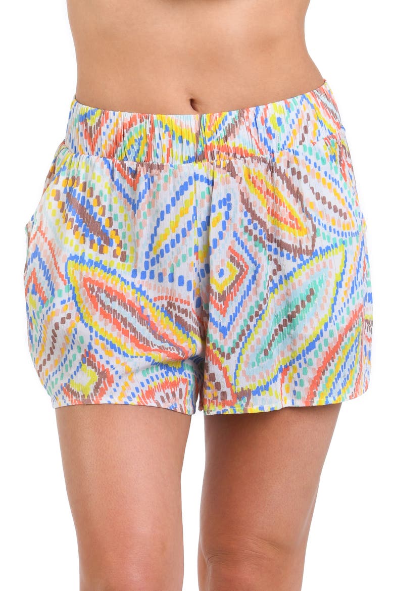 Sunbaked Jewels Beach Cover-Up Shorts, Main, color, WHITE