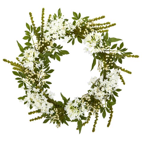 24-in White Mixed Floral Artificial Wreath