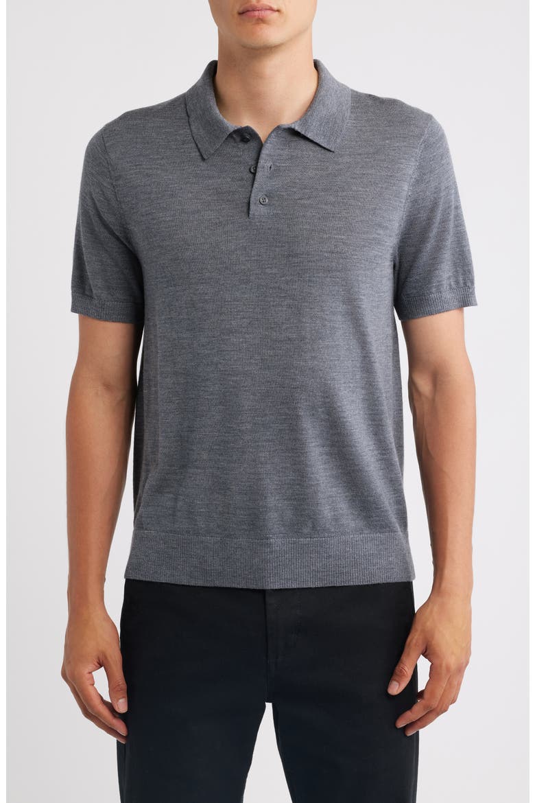 Short Sleeve Merino Wool Polo Sweater, Main, color, MEDIUM HEATHER GREY