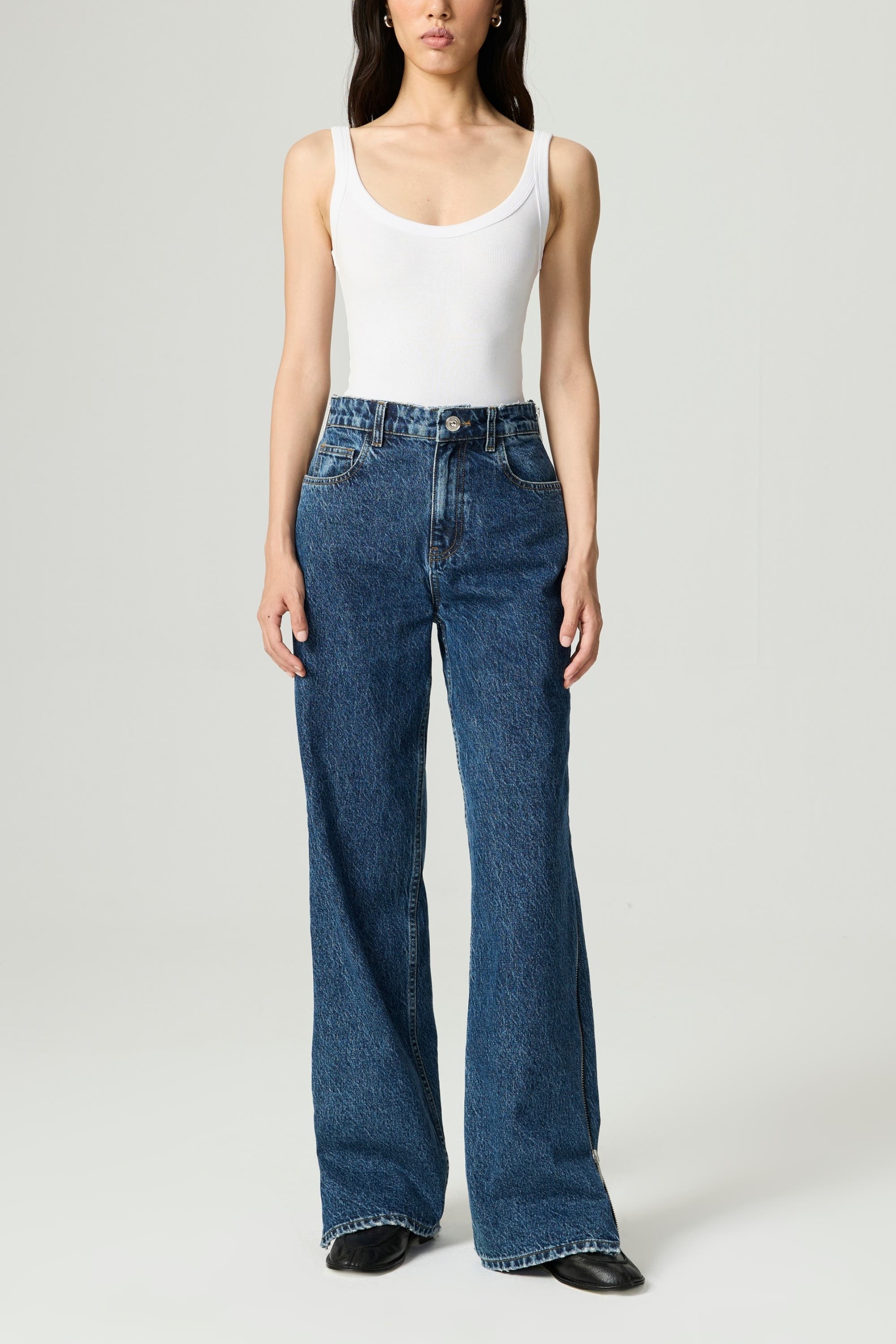 Zip Accent Straight-Leg Denim Pants - image 2