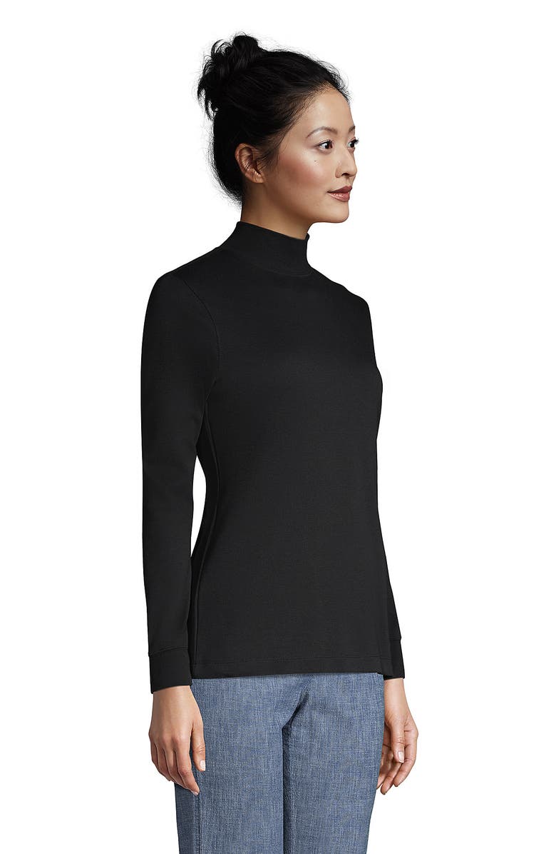 Lands' End Relaxed Cotton Long Sleeve Mock Turtleneck, Alternate, color, Black