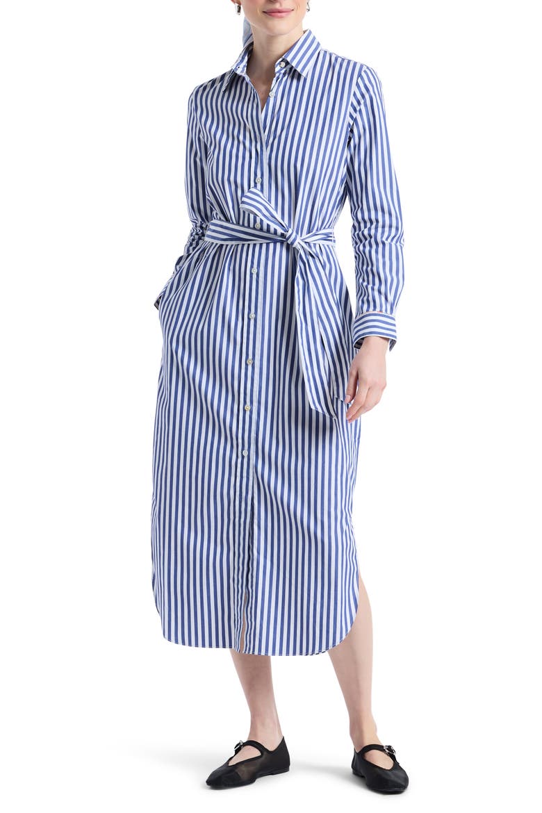 Leona Stripe Long Sleeve Midi Shirtdress, Main, color, NAVY