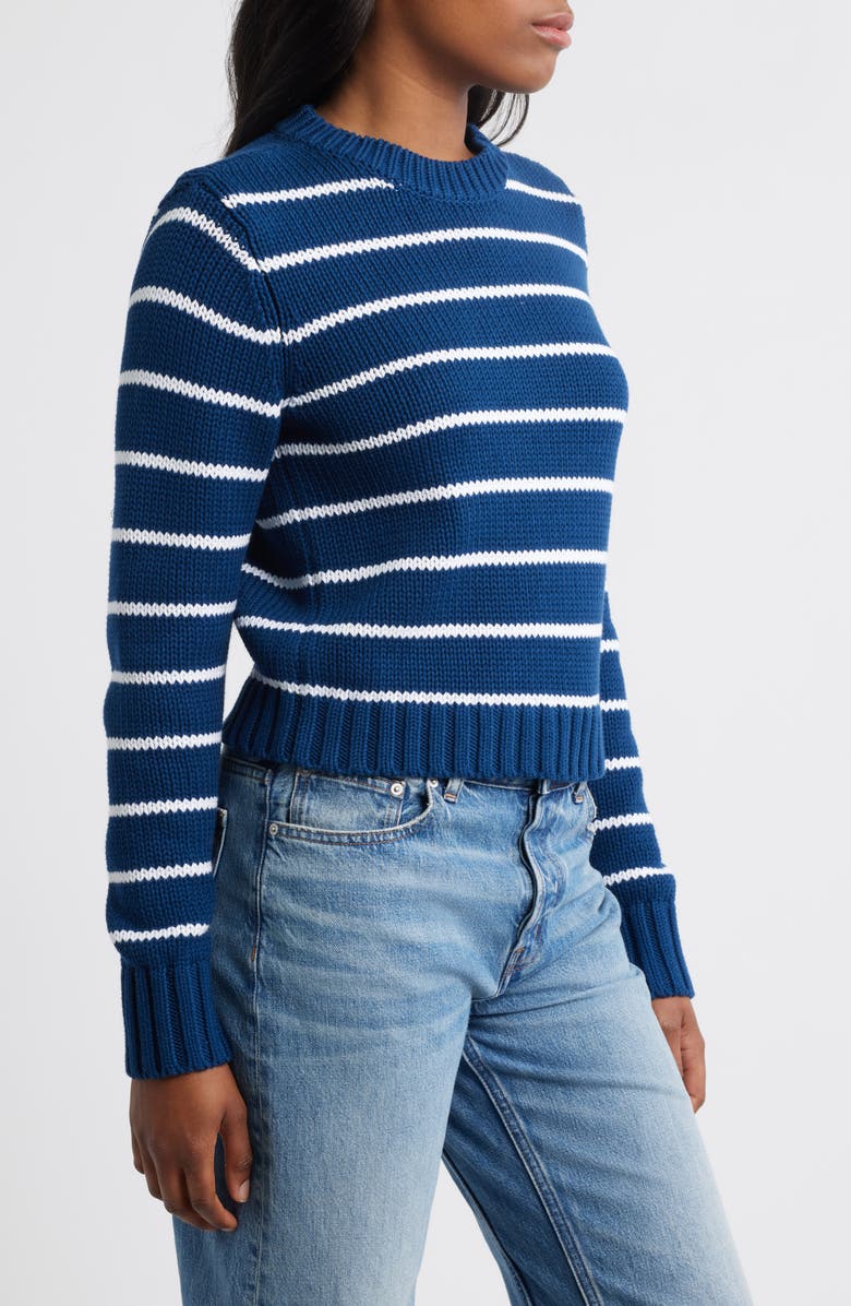 Madewell Stripe Relaxed Cotton Sweater, Alternate, color, Ink And White Stripe