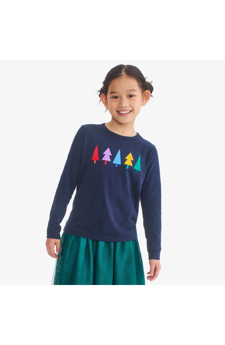 Primary Kids Long Sleeve Rainbow Trees Tee, Alternate, color, Navy