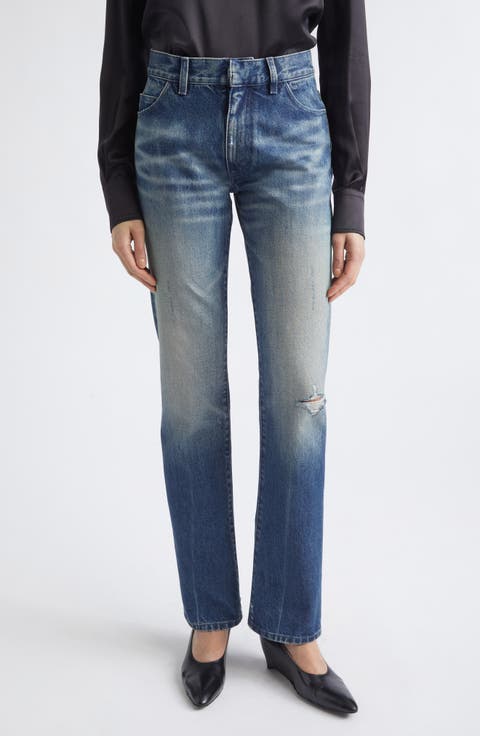 Ripped Straight Leg Jeans