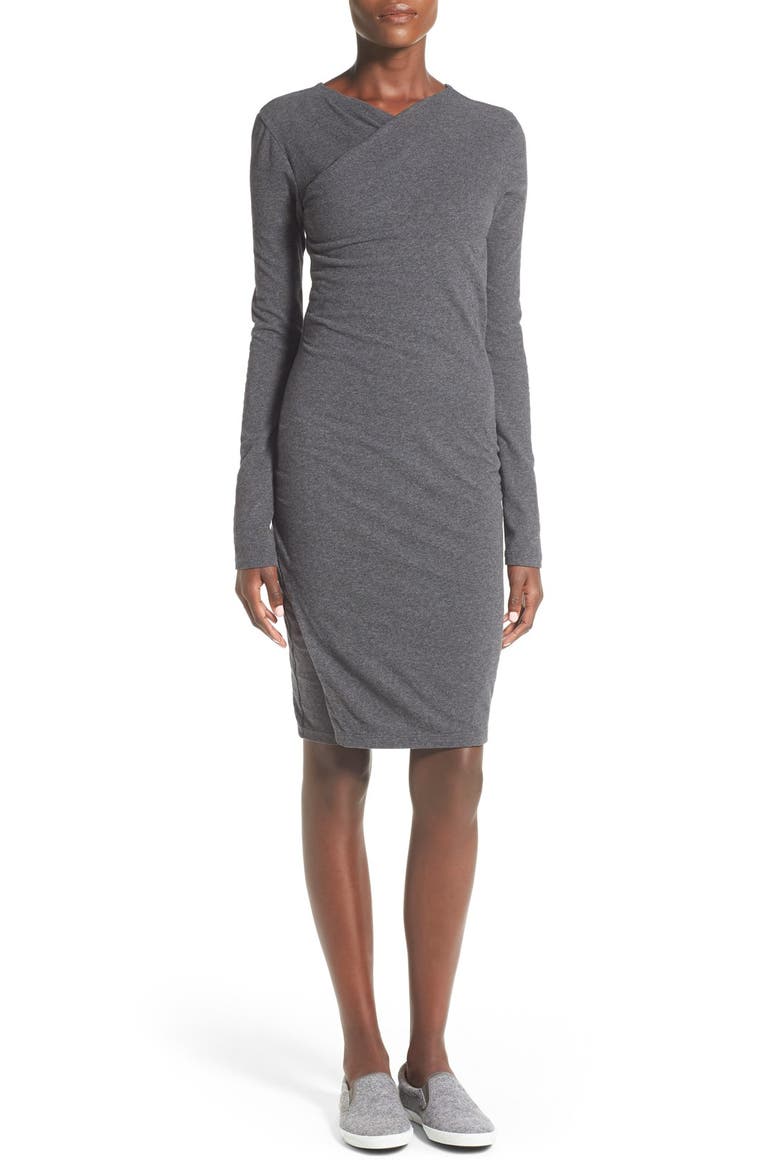 Melange Jersey Wrap Dress, Alternate, color, HEATHER CHARCOAL