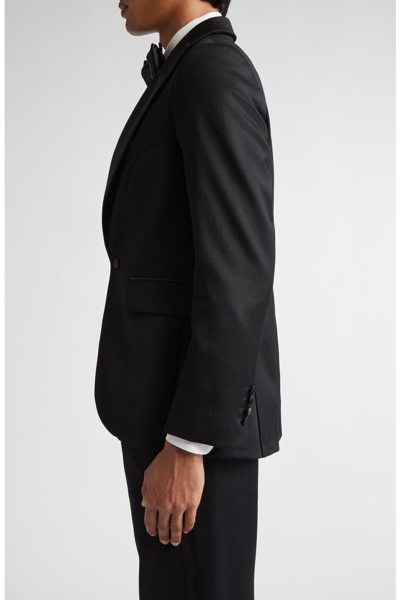 Barathea Peak Lapel Wool Tuxedo Jacket, Alternate, color, BLACK