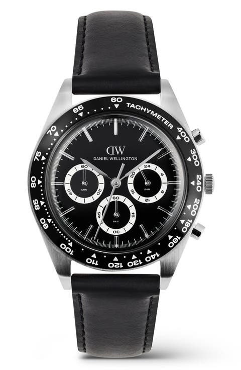 Iconic Tachymeter Chronograph Leather Strap Watch, 42mm