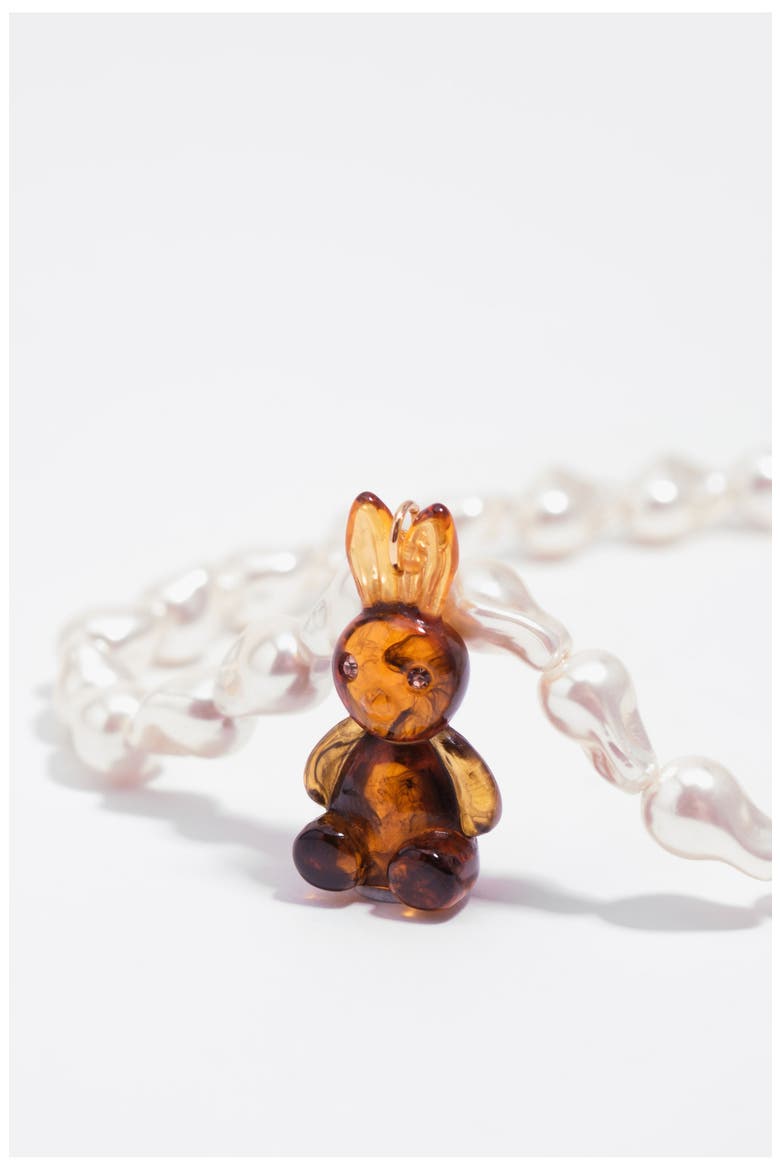 Resin Rabbit And Pearl Necklace, Alternate, color, BROWN