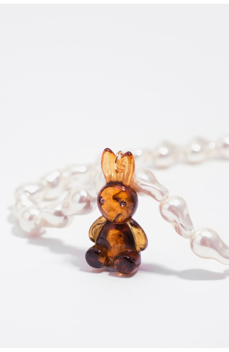 Bimba y Lola Resin Rabbit And Pearl Necklace, Alternate, color, Brown