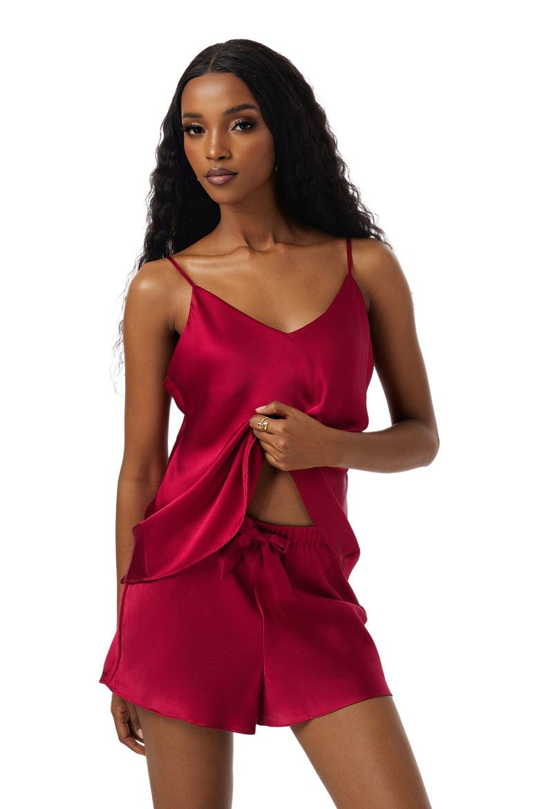 Silk Spaghetti Strap Camisole Pajama Set, Main, color, DarkRed
