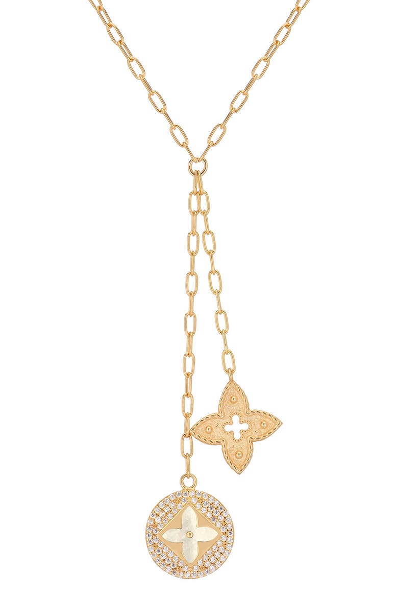 Quatrefoil Drop Y-Necklace, Main, color, GOLD