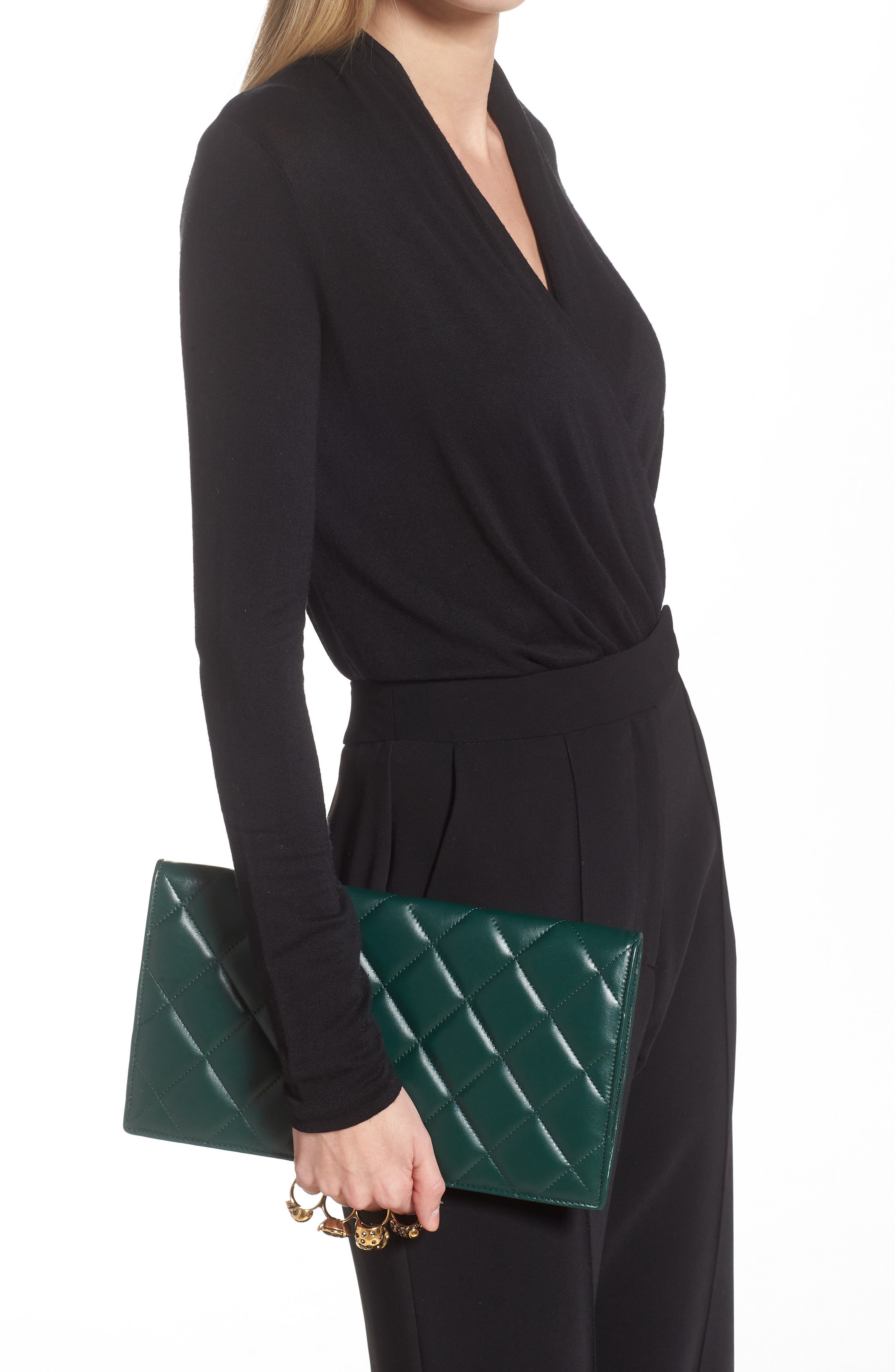 McQueen Alexander McQueen Knuckle Ring Quilted Leather Clutch, Alternate, color, 