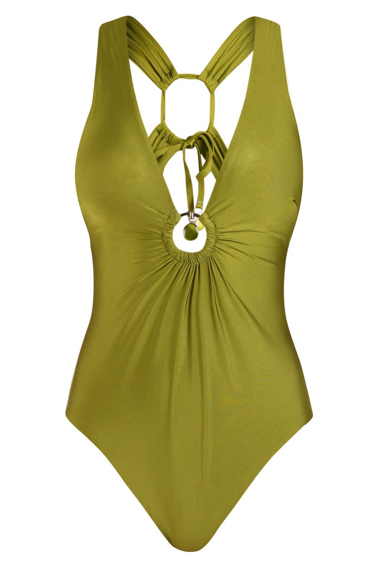 Solids Plunge One-Piece Swimsuit, Alternate, color, OLIVE