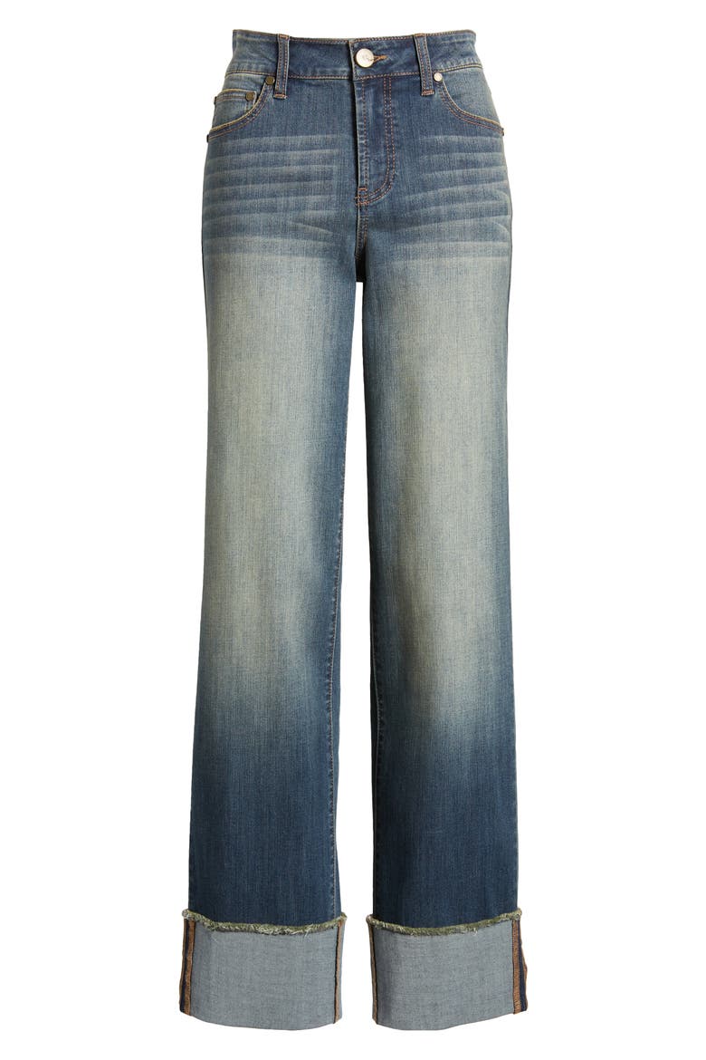 Cuffed Raw Hem Straight Leg Jeans, Alternate, color, FLINT