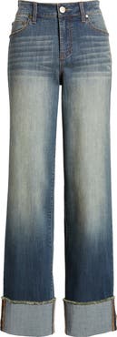 1822 Denim Cuffed Raw Hem Straight Leg Jeans