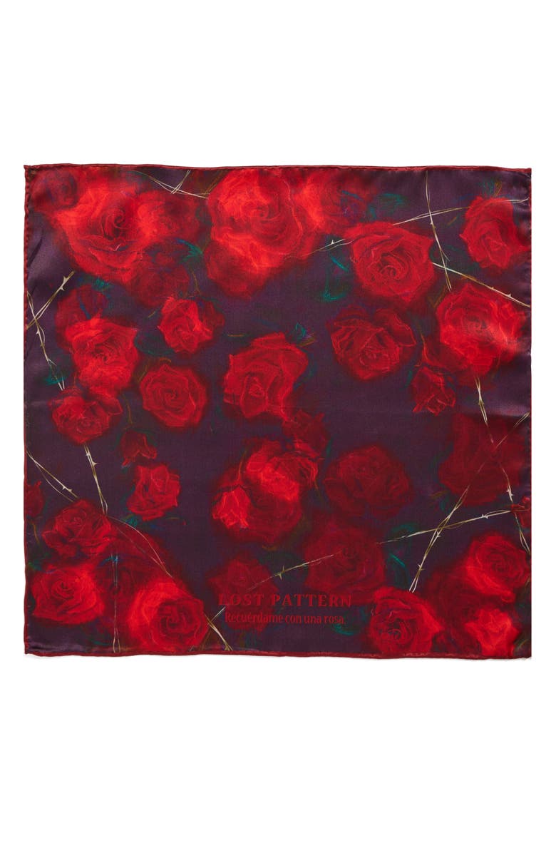 Lost Pattern La Rosa Silk Pocket Square, Alternate, color, Red