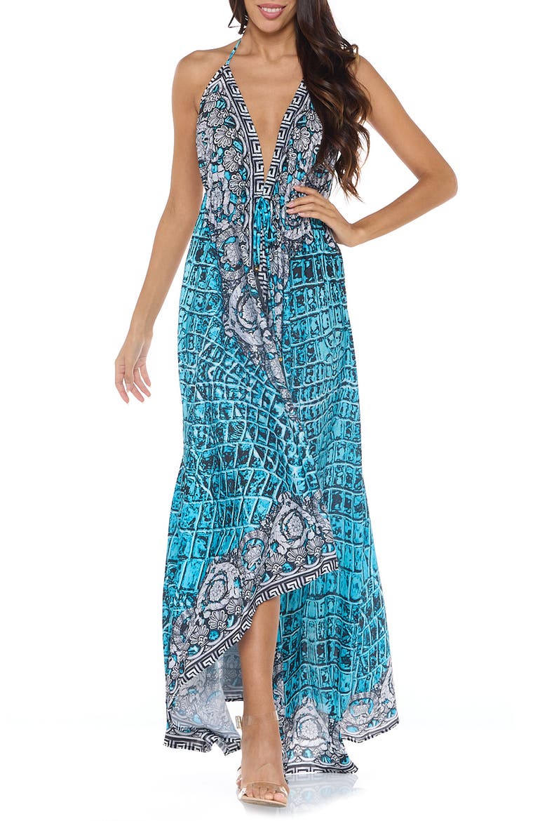Halter Neck Dress, Main, color, TEAL BLUE