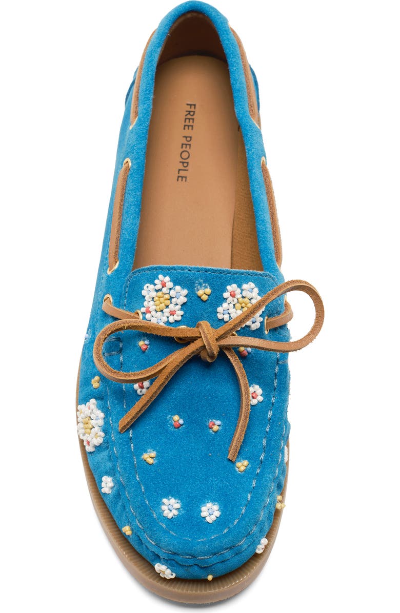 Free People Sandy Beaded Boat Shoe, Alternate, color, Emerald Tide Suede