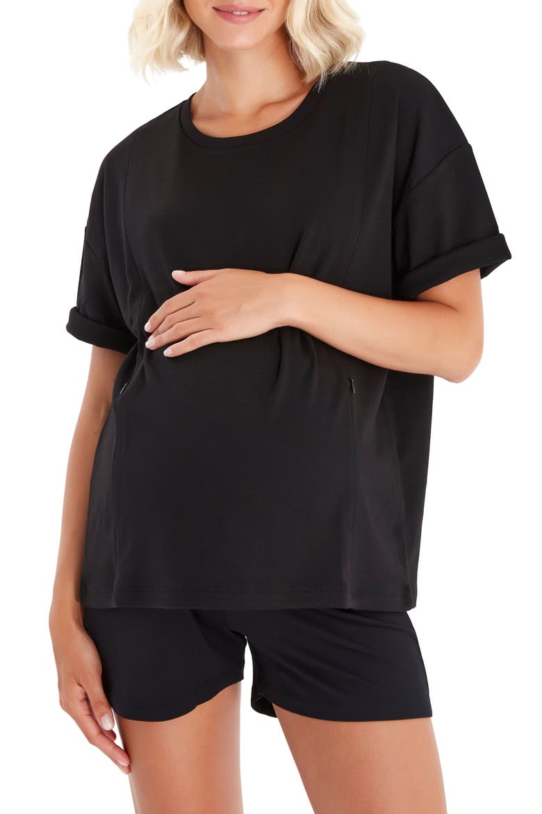 Anytime Anywhere Side Zip Maternity/Nursing T-Shirt, Main, color, BLACK
