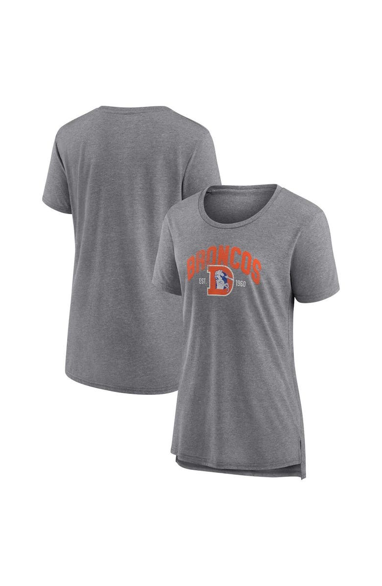 FANATICS Women's Fanatics Branded Heather Gray Denver Broncos Drop Back Modern Tri-Blend T-Shirt, Main, color, 