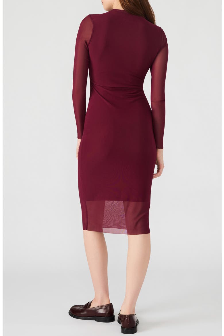 Hailee Long Sleeve Mesh Body-Con Dress, Alternate, color, WINE