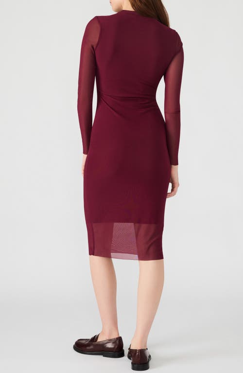 Steve Madden Hailee Long Sleeve Mesh Body-con Dress In Burgundy