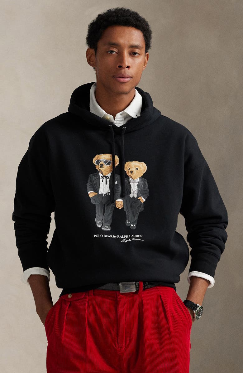 Polo Ralph Lauren Ralph & Ricky Tuxedo Bear Graphic Hoodie, Alternate, color, Polo Black Holiday Bear